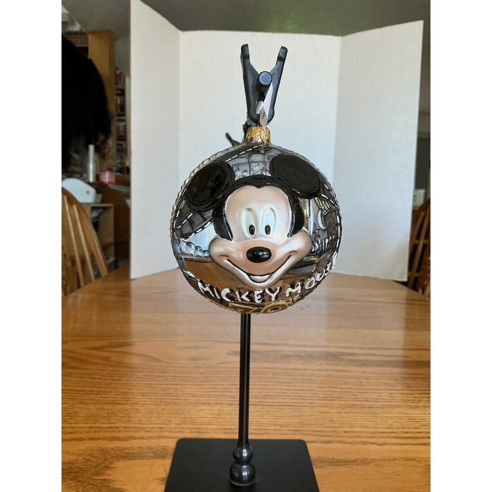 Disney Store Mickey Mouse Polonaise Glass Ornament Kurt S Adler SilverGold w/box
